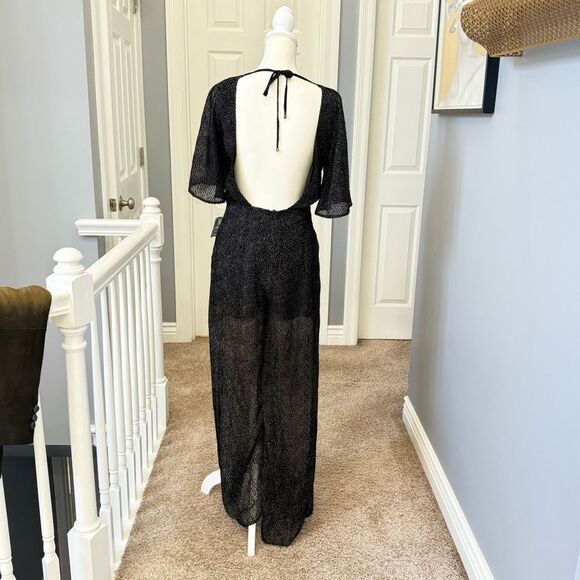 NWT Line & Dot Black & White Polka Dot Backless Wide Leg Jumpsuit  Sz Medium - Picture 3 of 13